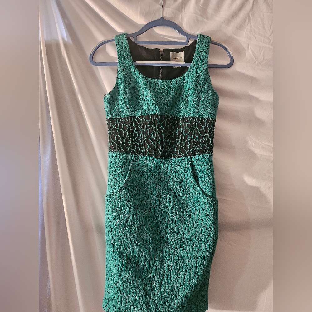 Maeve Front Pockets Daisy Sheath Dress Size 0 Green Motif ANTHROPOLOGIE